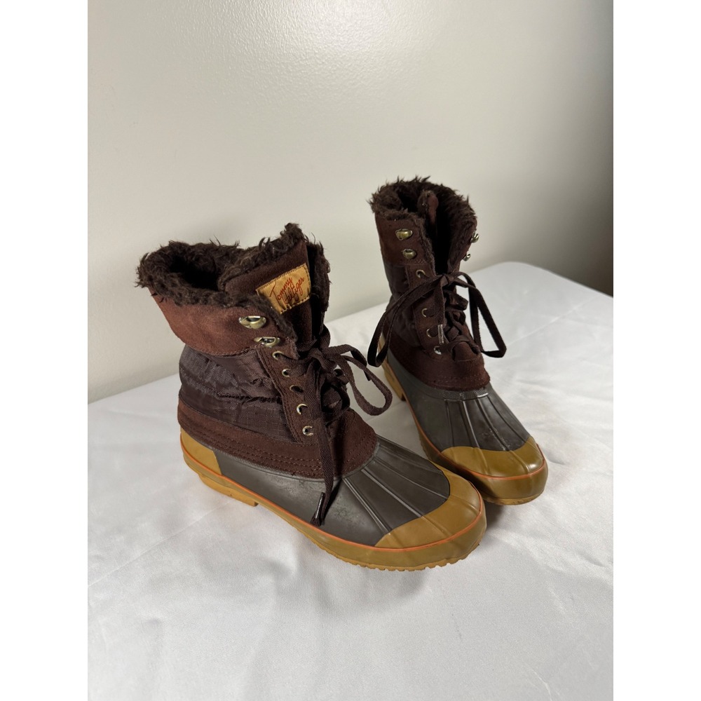 Tommy Hilfiger Duck Boots Women Size 11W Brown Fur Waterproof Shell Snow Rain